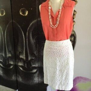 Talbots Skirt 8P Eyelet Lace Pencil White Spring Summer Vacation Party Brunch